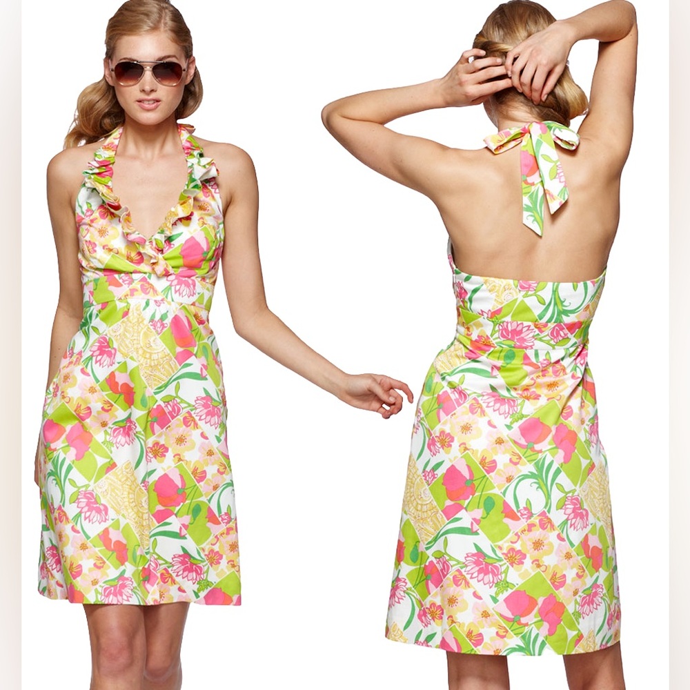 Lilly Pulitzer Ramona Floral Lilly Fields Forever Ruffle Halter Dress Size 2